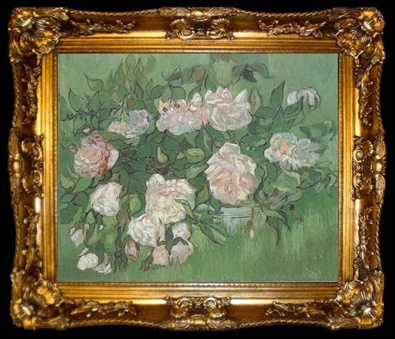 framed  Vincent Van Gogh Still life:Pink Roses (nn04), ta009-2